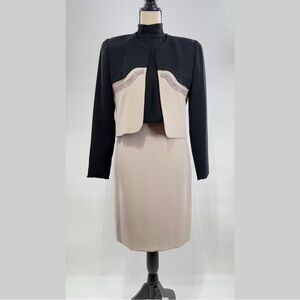 Vintage Sansappelle Two-Piece Dress Suit Set | Black & Taupe Colorblock
